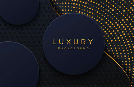 Luxury elegant background with shiny gold dotted pattern isolated on black. Abstract realistic papercut background. Elegant Cover templateのイラスト素材