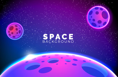 Space background with abstract shape and planets with gradient colorのイラスト素材