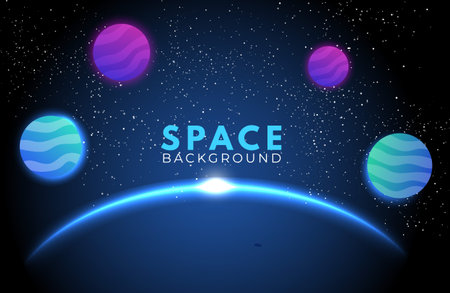 Space background with abstract shape and planets with gradient colorのイラスト素材