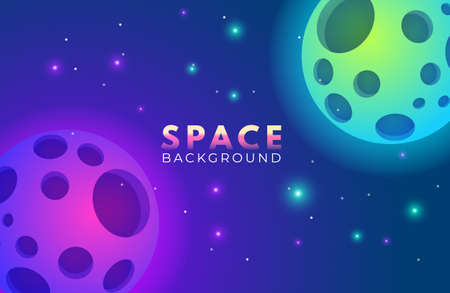 Space background with abstract shape and planets with gradient colorのイラスト素材