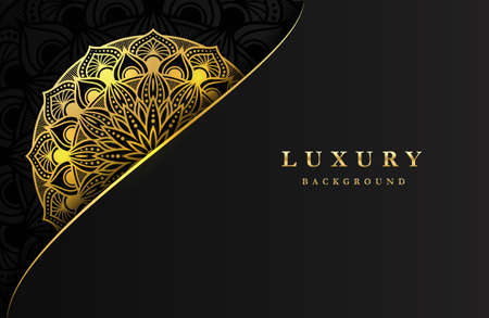 Luxury background with shimmering gold islamic arabesque ornament on dark surfaceのイラスト素材