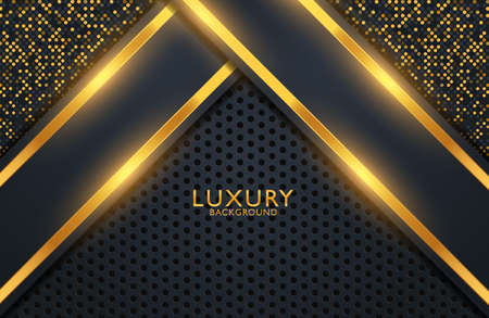 Luxury elegant Abstract black and shiny gold geometric backgroundのイラスト素材