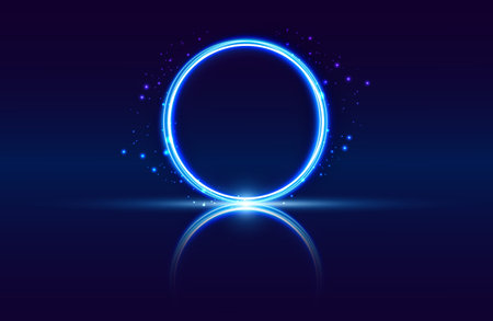 Blue abstract circle light effect isolated on blue backgroundのイラスト素材