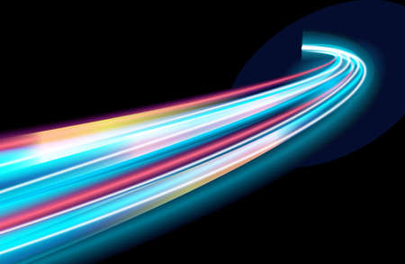 colorful light trails with motion blur effect futuristic neon light backgroundのイラスト素材