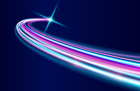 colorful light trails with motion blur effect futuristic neon light backgroundのイラスト素材