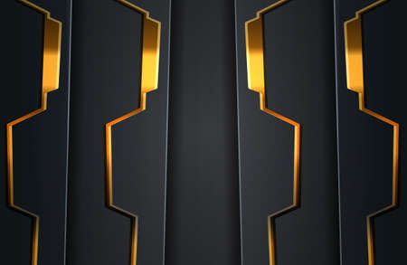 Modern abstract realistic black background with gold metal elementのイラスト素材