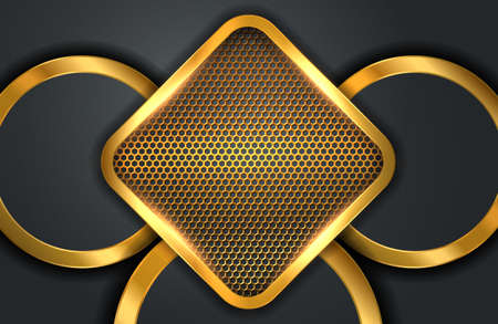 Modern abstract realistic black background with gold metal elementのイラスト素材