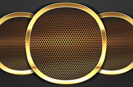 Modern abstract realistic black background with gold metal elementのイラスト素材