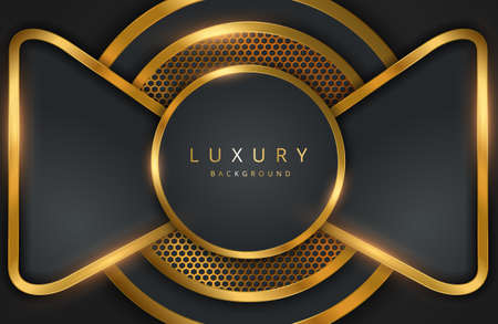 Modern abstract realistic black background with gold metal elementのイラスト素材