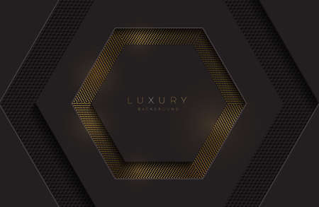 Modern abstract realistic black background with gold metal elementのイラスト素材