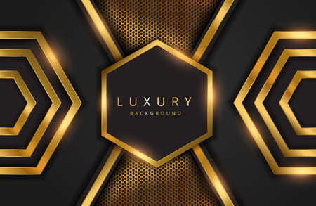 Modern abstract realistic black background with gold metal elementのイラスト素材