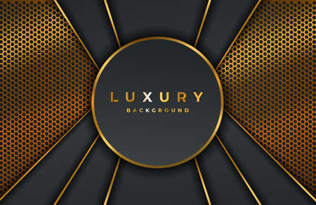 Modern abstract realistic black background with gold metal elementのイラスト素材
