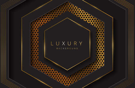 Modern abstract realistic black background with gold metal elementのイラスト素材