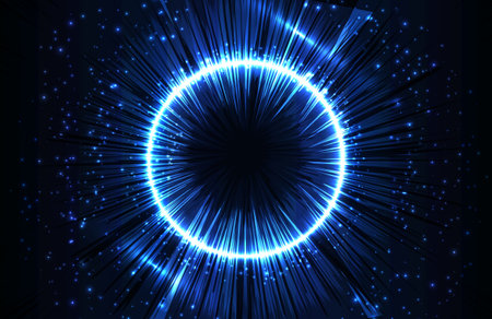 Circle neon light effect on dark background, futuristic techno conceptのイラスト素材