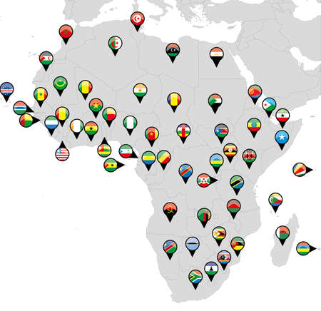 Pinned countries flags on map of Africa のイラスト素材