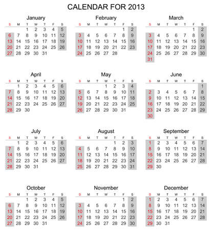 Simple 2013 calendar, start with Sunday のイラスト素材