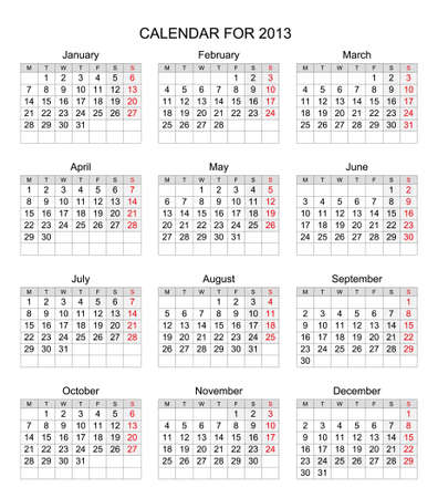 Simple 2013 calendar, start with Mondayのイラスト素材