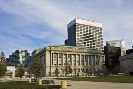 Downtown Cleveland - seen during late autumn.の写真素材