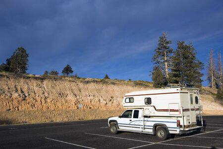 Small mobile home travelling in Utahの写真素材