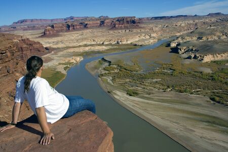 Admiring the vista - Lake Powell area, Utah.の写真素材