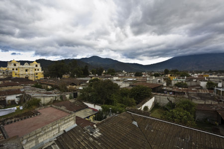Skyline of Antigua, Guatemala.の写真素材