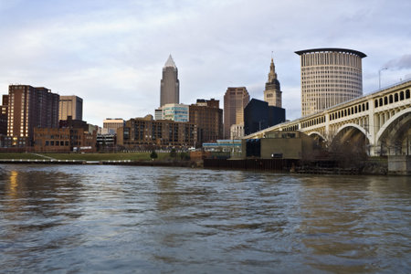 Skyline of Cleveland - evening time.の写真素材