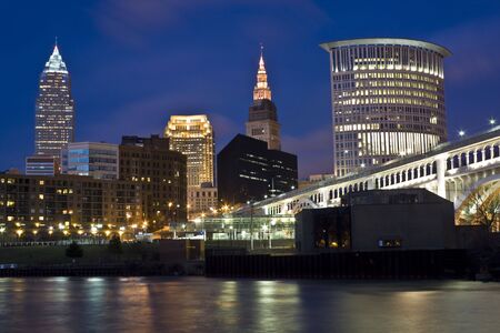 Skyline of Cleveland - evening time.の写真素材