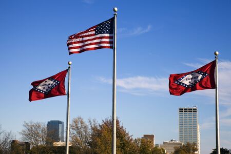 Flags in front of State Capitol in , Arkansas.  の写真素材