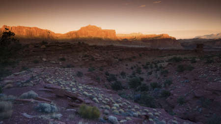 Last rays of the day on the rocks - Capitol Reef National Park.の写真素材