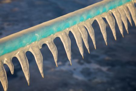 Icycles on the railing by Lake Michiganの写真素材
