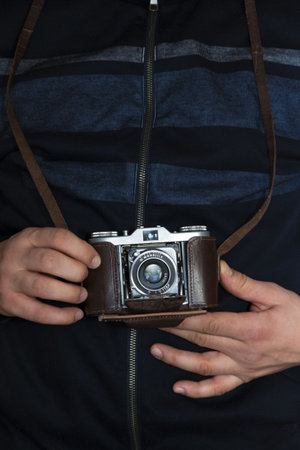 Taking pictures with a vintage camera.
