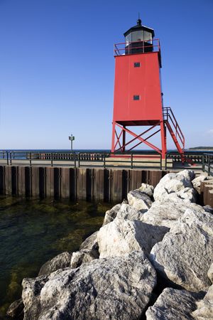 Charlevoix South Pier, Michigan, USA.の写真素材
