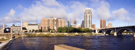 Panoramic Minneapolis - view with Mississippi Riverの写真素材