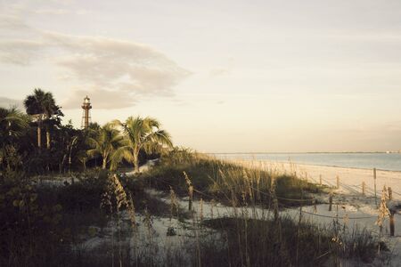 Sanibel Lighthouse - late afternoon on the beachの写真素材