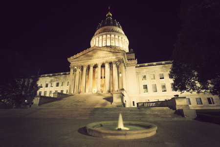 Black night by State Capitol of West Virginia in Charleston.の写真素材