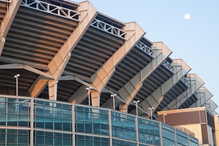 Full moon over the Cleveland Browns stadiumのeditorial素材