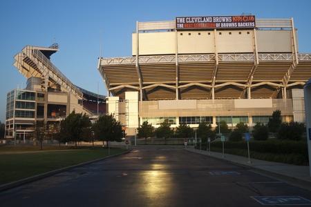 Morning light on Cleveland Browns stadium in the center of the cityのeditorial素材