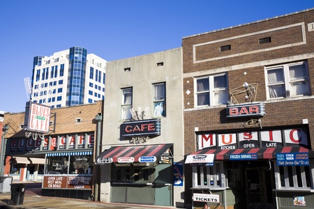 Memphis, Tennessee, USA November 27, 2009 Bars on Beale Street in downtown of Memphis. Seen during autumn morning.  Beale Steet is a very important place for the history of Memphis as well as the history of the blues music. Presently the street is one of のeditorial素材