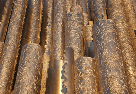 Detail of Sibelius Monument in Helsinki. The monument was designed by Eila Hiltunen in 1967, honoring the Finnish composer Jean Sibelius. Seen winter time at sunset. Helsinki, Finland February 12, 2011のeditorial素材