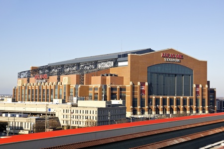 Lucas Oil Stadium in downtown of Indianapolis, Indiana. Home to Indianapolis Colts. The stadium has capacity of 63000 people. Indianapolis, Indiana, USA March 27, 2011のeditorial素材