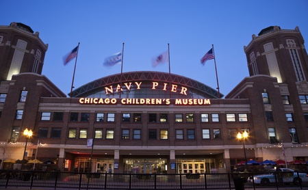 Chicago Children's Museum at Navy Pier in Chicago. The museum was founded in 1982 and attracts 500000 people yearly. Seen evening time from N. Streeter Drive. Chicago; Illinois; USA; September 20, 2011のeditorial素材