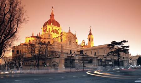Cathedral Nuestra Senora de la Almudena in Madrid. Taken at sunrise with tobacco graduated filter.のeditorial素材
