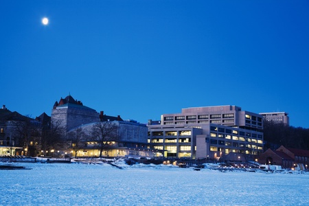 Madison - the University area - seen from frozen Lake Mendotaのeditorial素材