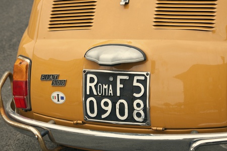 Rome, Italy - January 22, 2012 Fiat 500 seen on the street in the center of Rome. Fiat 500 was produced by the Fiat company between 1957 and 75. New version of this car started production in 2007.のeditorial素材