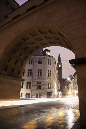 Architecture of Copenhagen, Denmark. City Hall in the background.