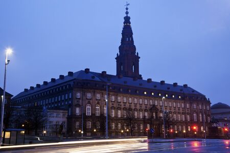 Christiansborg Castle in Copenhagen seen with street traffic のeditorial素材