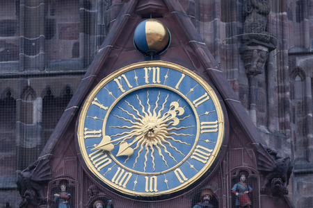 The Frauenkirche - Church of Our Lady with the clock - The Männleinlaufen. Nuremberg, Bavaria, Germanyの写真素材