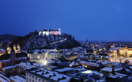 Evening panorama of Ljubljana. Ljubljana, Sloveniaのeditorial素材