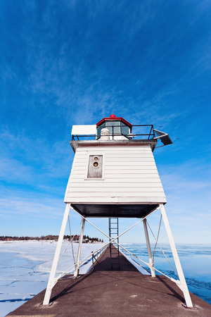 Two Harbors Breakwater Lighthouse winter time. Two Harbors, Minnesota, USAの写真素材