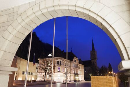 Parliament building and Vaduz Cathedral - Vaduz, Liechtensteinのeditorial素材